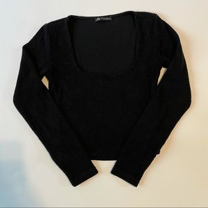 ZARA Black SquareNeck Long Sleeve Crop Top, Size S